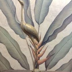 Tall Crane Bird Statue Castilian Brass & Copper Imports Korea 19" 