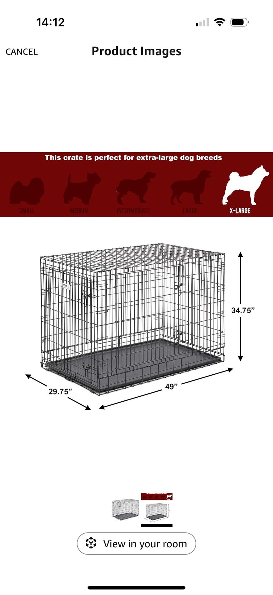 Extra Large Dog Crate Like New ! 49.0"L x 30.5"W x 34.3"H
