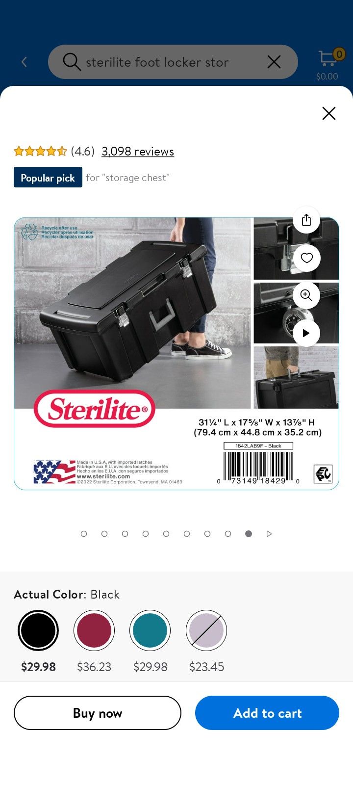 Sterilite Foot Locker Storage Let