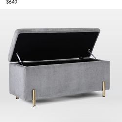 West Elm Grey Velvet Bench