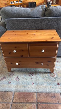 Wood 3 drawer cabinet with sports theme knobs!