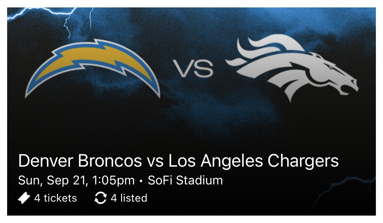 (4) Chargers vs. Broncos - Section 306 - Aisle Seats