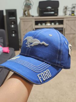 Ford Mustang Hat Cap Adjustable Strapback Open Roads Brand Blue Grey Horse Logo