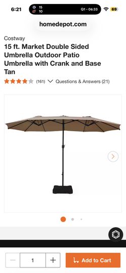 15 ft. Market Double Sided Umbrella Outdoor Patio Umbrella with Crank and Base Tan