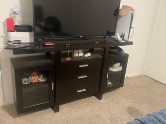 Dark Brown TV Stand with Drawers and Cabinets