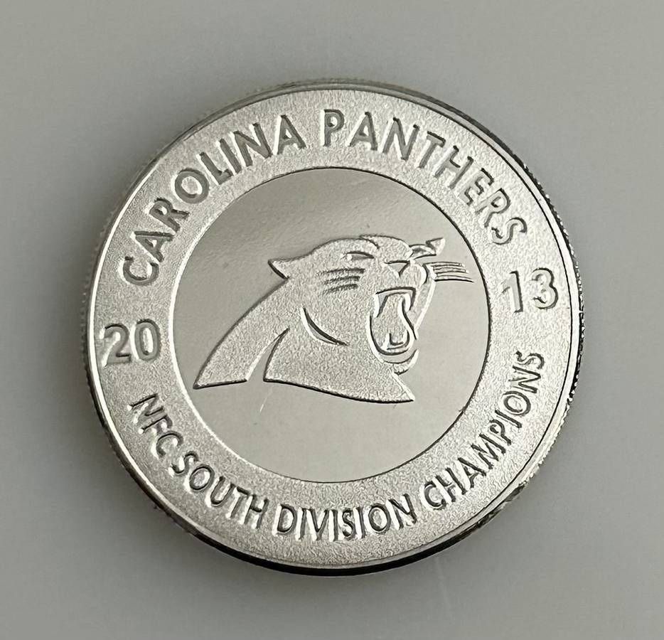 Highland Mint Carolina Panthers 2013 NFC South Division Champions 39mm Silver Plated Medallion Flip Coin Limited Edition Sports Memorabilia In Origina