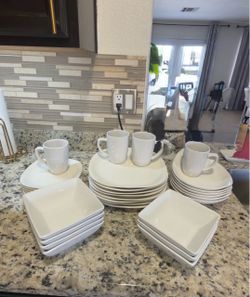 Conjunto de juego de cena y ensalada de cerámica blancos