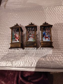 Three Light Up Lantern Christmas Ornaments New