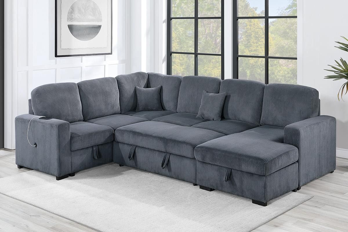 Dark Grey Storage Sectional w Pull Out Bed