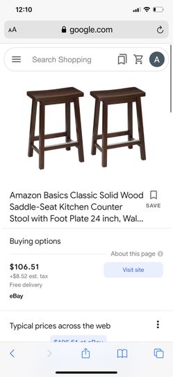 Amazon Basics Classic Solid Wood Saddle-Seat Kitchen Counter Stool with Foot Plate 24 inch