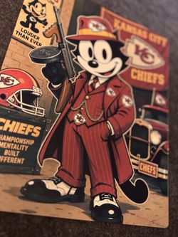 Kansas City Chiefs Felix the cat on a metal sheet