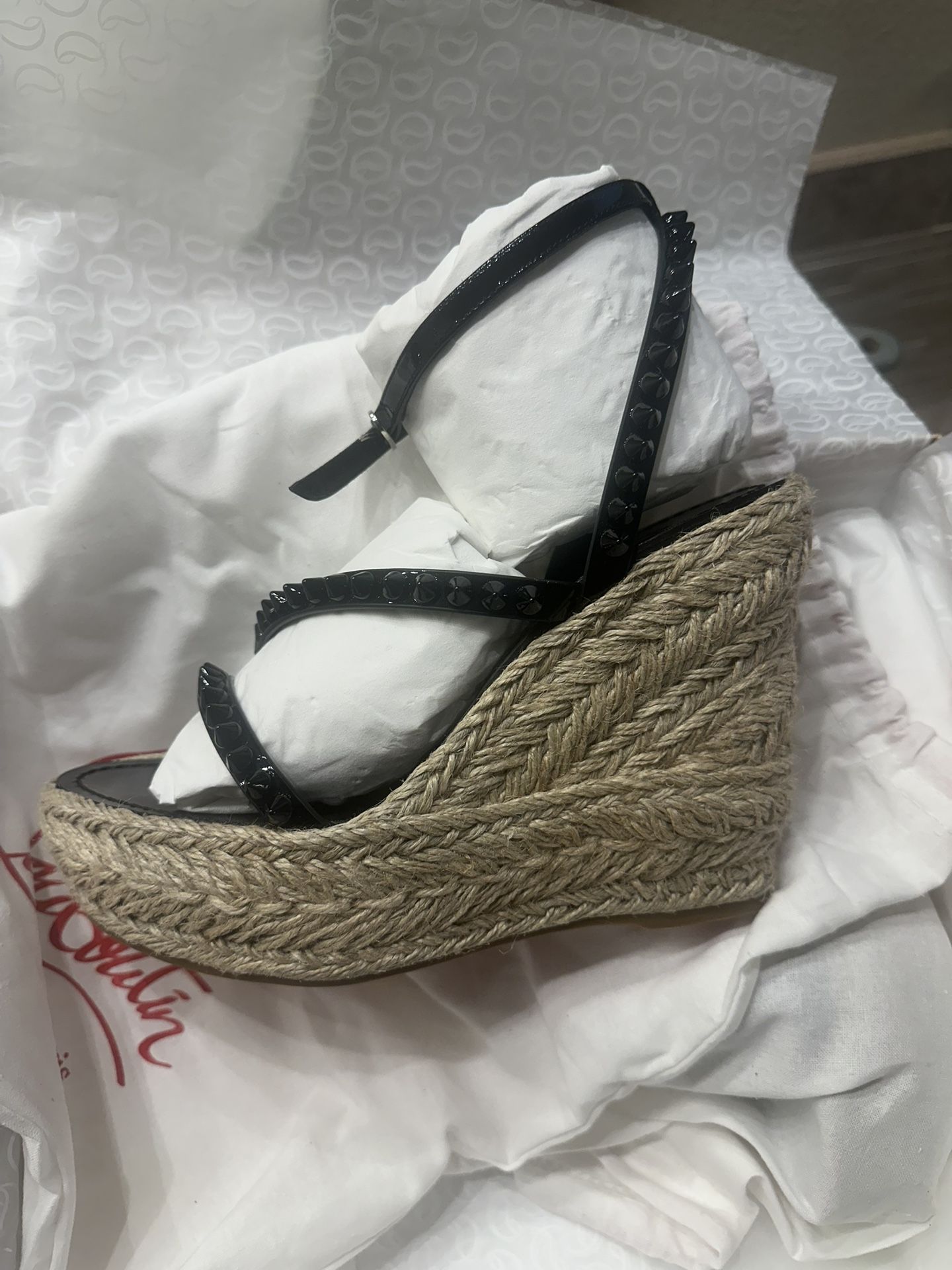 Christian Louboutin Women Wedges Mafaldina Zappa Black Size 38 -