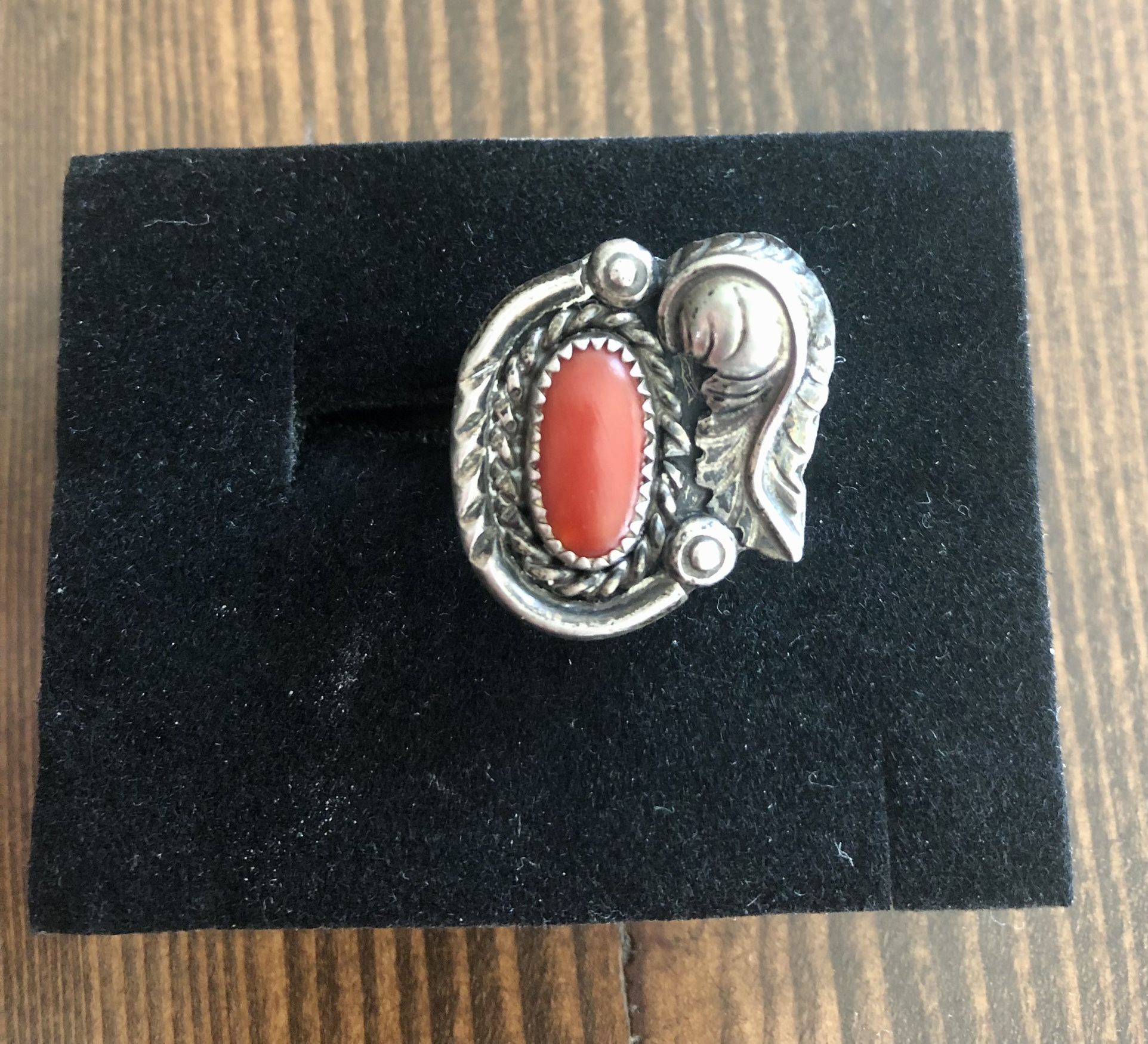 Vintage Silver Ring With Red Coral Stone 