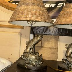 Lake Trout Fish Table Lamp Fishing Bronze Finish  Rustic Cabin Lodge Decor 