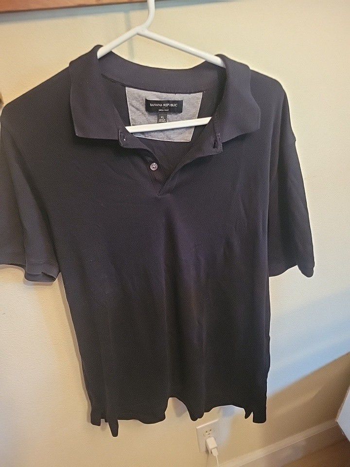 Banana Republic Dress Polo Shirt Adult XL Extra Large Black Short Sleeve Preppy