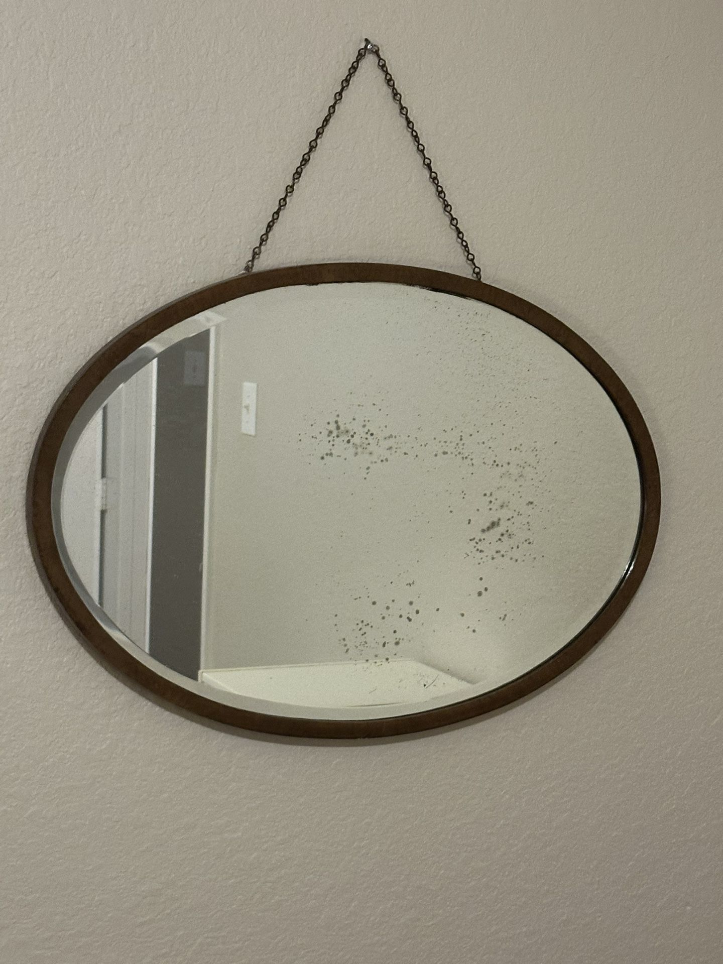 Antique Oval Wood Framed Mirror