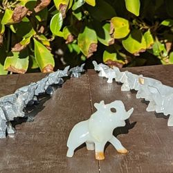 ELEPHANT FAMILY lot of 13 Marble Carved Stone Paperweight