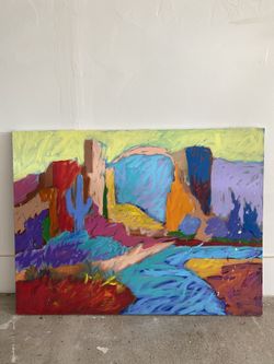 Original Desert Landscape Painting – Large 30x40 Southwest Scene w/ Cactus