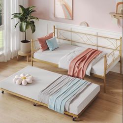 Gold Metal Twin Daybed with Trundle,