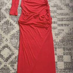 NWT Nicole Miller one shoulder maxi  dress with thigh slit in red size 10