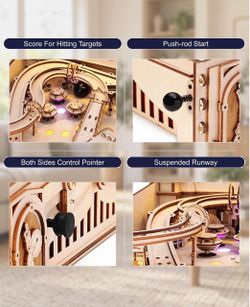 ROKR 3D Wooden Puzzle Pinball Machine, Circus Style Tabletop Pinball with Electronic Scoring, Lights & Sound, DIY Mechanical Arcade Game Model Kit, De