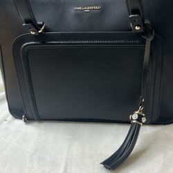 Karl Lagerfeld Paris Saffiano Leather Black Satchel Tote Bag