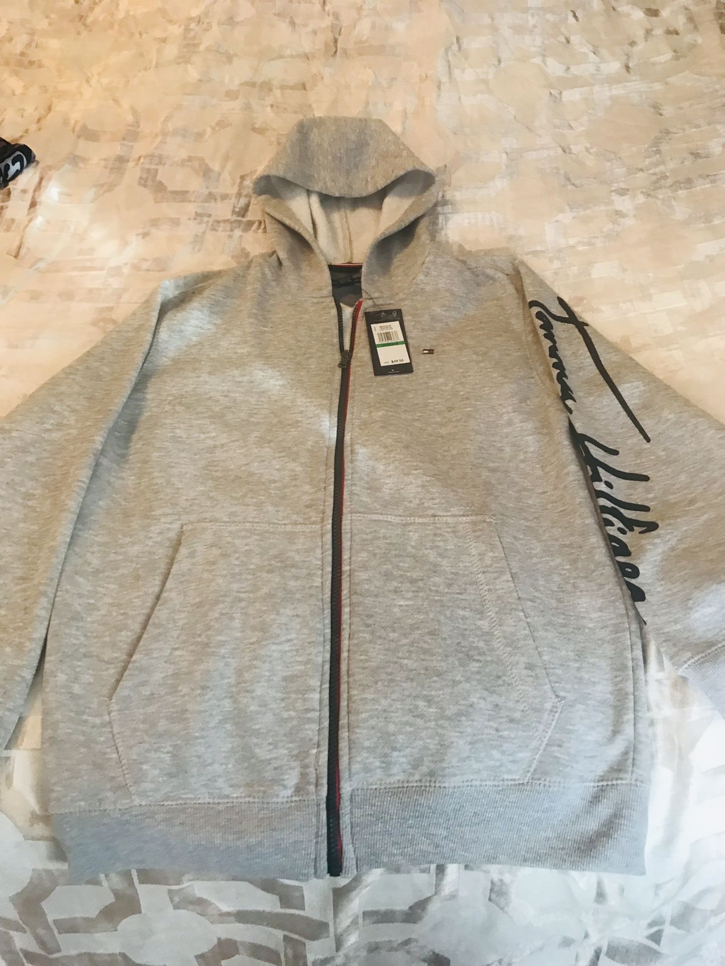 New With Tag Tommy Hilfiger Boys Jacket with Hoodie Size L (16/18) Color Grey Heather