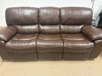 Brown Leather Reclining Sofa and Loveseat