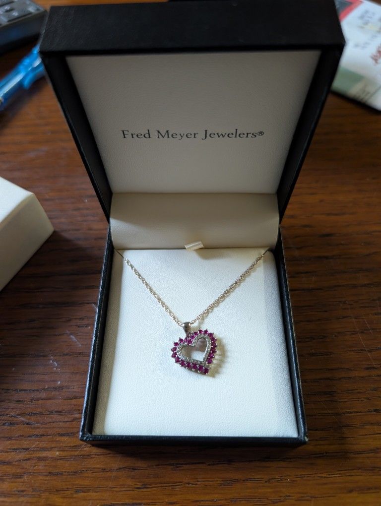 Sterling Silver Ruby And Diamond Necklace