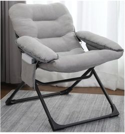 Chairs for Bedrooms Comfy, Chaise Lounge Indoor with Storage, Folding Lazy Chair with Plush Cushion and Metal Frame Adjustable Leisure Padded Seat wit