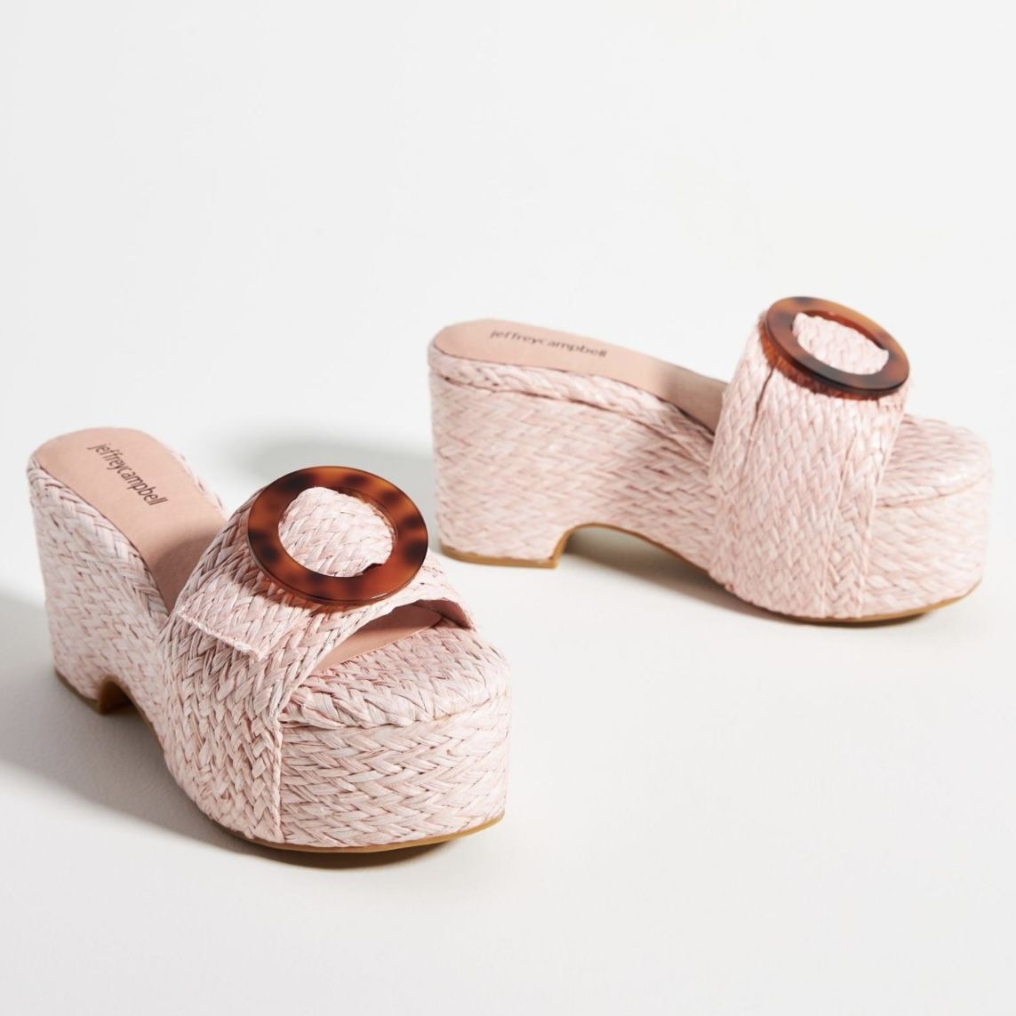 JEFFREY CAMPBELL Light Pink Wicker Straw Jute O Ring Minimalist Platform Sandals