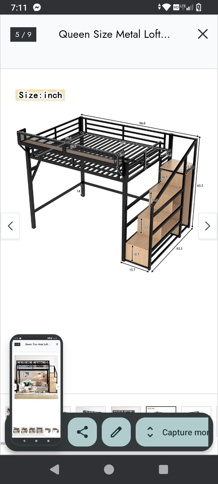 Loft Bed Frame With Stairs $450
