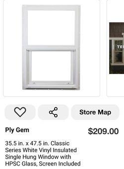 50% OFF - Ply Gem Classic Series 35.5×47.5" Single Hung Vinyl Window w/ Screen