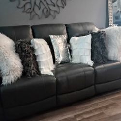 Smoked Grey Leather Sofa