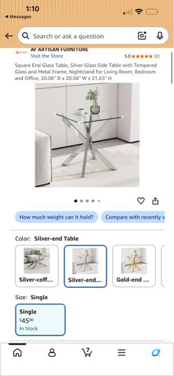 Glass Table, Silver Glass Side Table with Tempered Glass and Metal Frame,