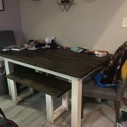 Solid Wood Table And Bench Set