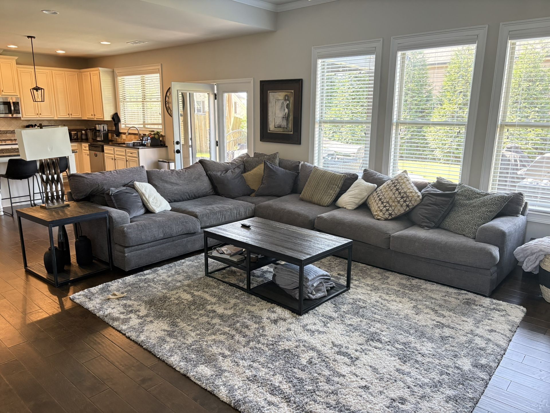 Retail $4k Sectional Living Room Set with coffee and end table and lamps , pillow-couch