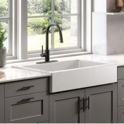 SINKOLOGY Josephine 34 in. 3-Hole Quick-Fit Farmhouse/Apron-Front Drop-In Single Bowl Crisp White Fireclay Kitchen Sink=Pa-459
