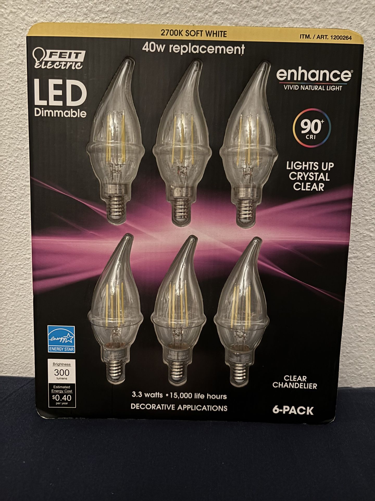 Clear Dimmable LED Chandelier Bulbs 6 Pk Soft White, 40W - Brand New In Sealed Package.