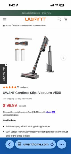 UWANT Cordless Stick Vacuum V500