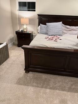 Dark Wood King Bed Frame with Nightstand
