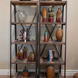 Set of 2 Bookshelf Bookshelves Book Cases Accent Curio Display Shelves Storage Metal/Wood