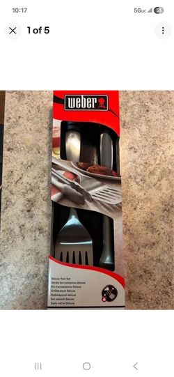 New Weber Deluxe Stainless Steel Black/Silver Grill Tool Set 2 pc, #6707