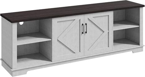 EROMMY 70" Farmhouse TV Stand for 80 Inch TV, Modern TV Console with Adjustable Shelves & Cable