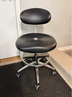 Brand New Black/Chrome Height Adjustable Rolling Stool w/Foot Ring