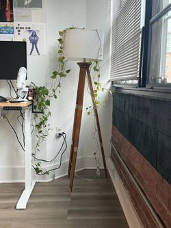 Tripod Floor Lamp Wood and Brass
