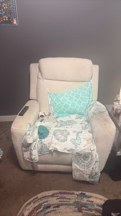 2 White Fabric Recliners – Like New, Must Go by Move Date