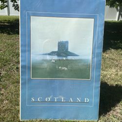 Big Vintage Print Scotland Castle Stalker on Loch Laich 36”x24”