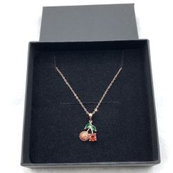 925 Sterling Silver Sparkly Rose Gold Cherry Pendant Necklace