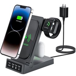 Wireless Charger, 3 in 1 Wireless Fast Charging Station, 22.5W for iPhone, Watch & Airpods (Gray)